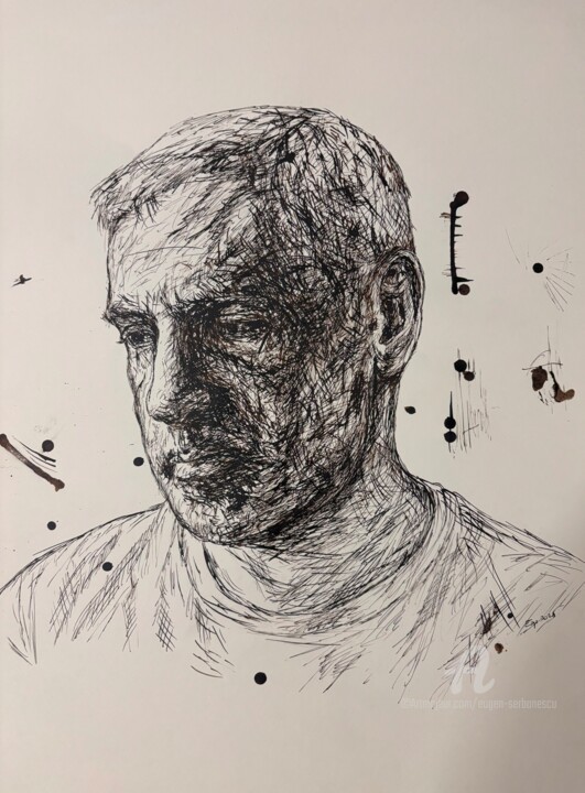 绘画 标题为“Selfportrait” 由Eugen Serbanescu, 原创艺术品, 墨