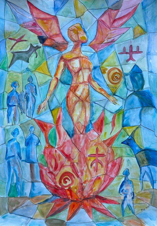 绘画 标题为“Born from the Fire…” 由Eugen Serbanescu, 原创艺术品, 墨