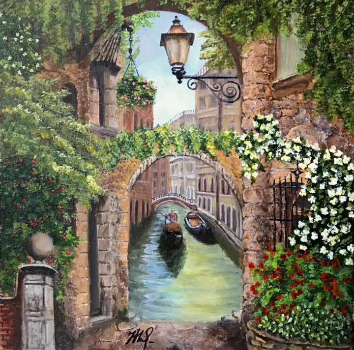 Painting titled "Whispers of Venice" by Natalia Glazunova, Original Artwork, Acrylic Mounted on Wood Stretcher frame
