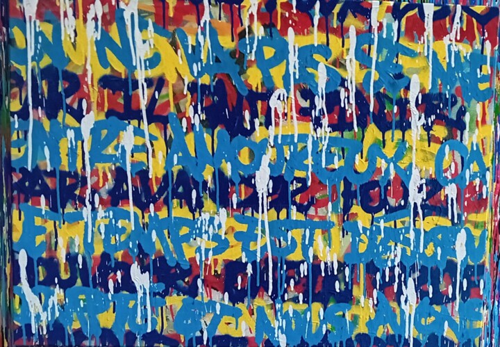 Painting titled "Un peu plus d'amour" by Axel ., Original Artwork, Spray paint Mounted on Wood Stretcher frame