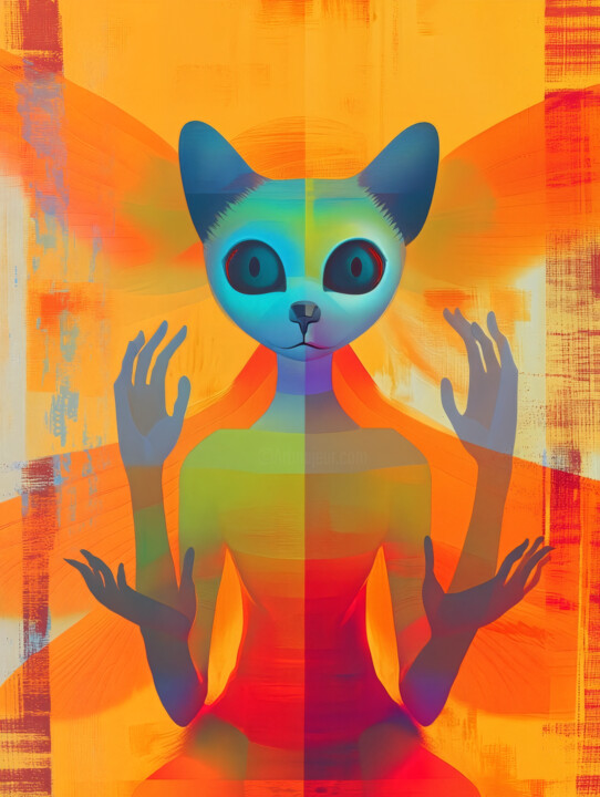 Psychedelic Spirit Keeper — Alien Cat Totem 数字艺术