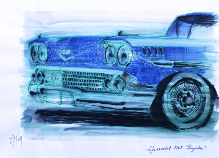 Chevrolet Impala, USA 1958. 图画, 11.8x16.1 in