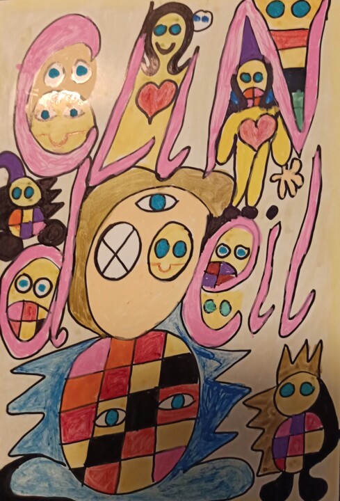 Drawing titled "Clin d'œil" by Ramo Avec O, Original Artwork, Marker