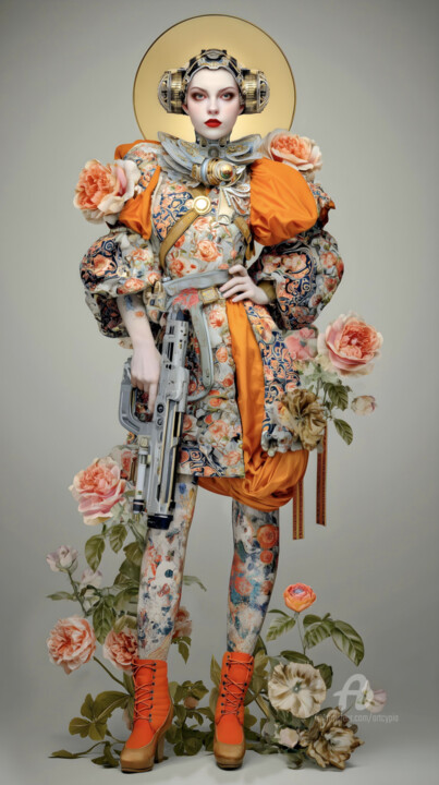 Guns N' Flowers in a fashion cyberworld 01 数字艺术