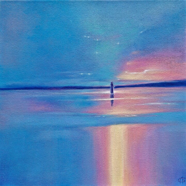 Painting titled ""Sunset Dialogue"…" by Anna Gorlight, Original Artwork, Oil Mounted on Wood Stretcher frame