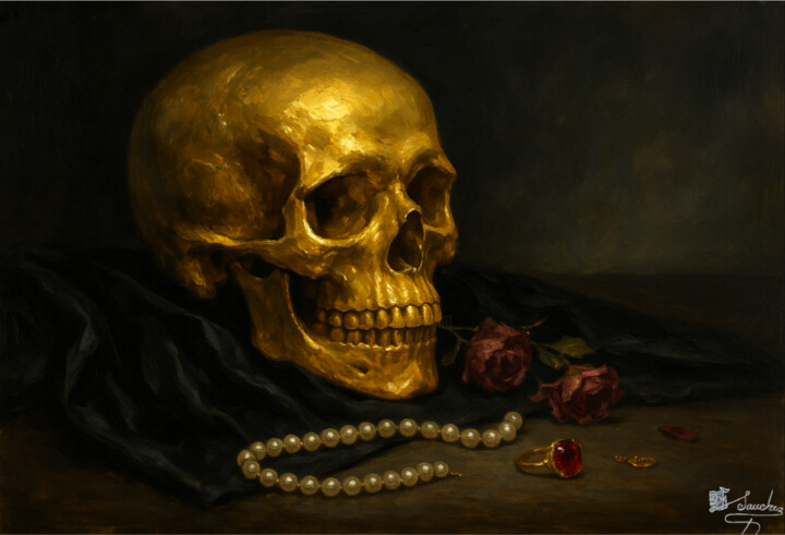 Oro y Efímero 绘画, 13.8x21.7 in