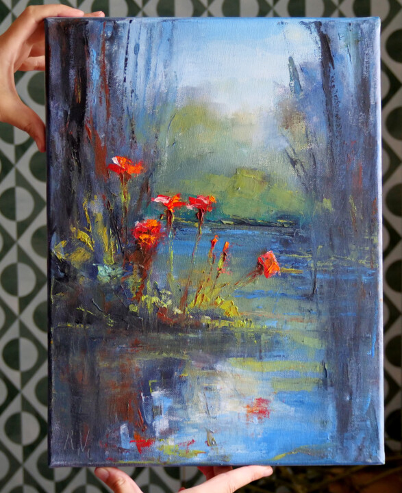 Malerei mit dem Titel "Sacred Red Orchid F…" von Dr. Barmely, Original-Kunstwerk, Öl