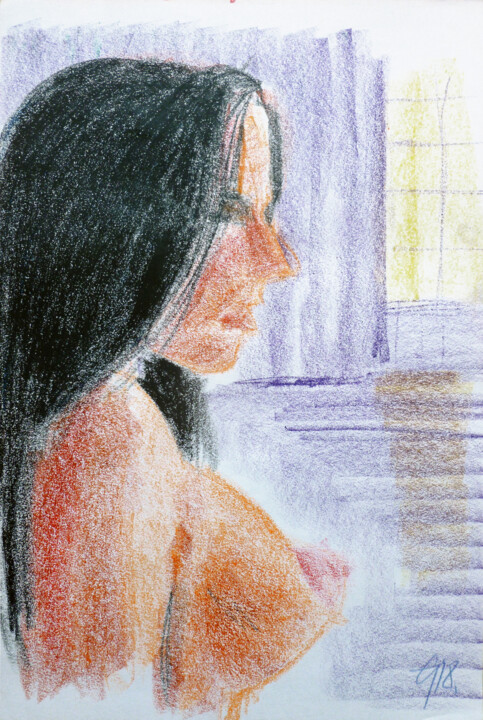图画 标题为“Halbakt am Fenster.” 由Götz Wiedenroth, 原创艺术品, 蜡