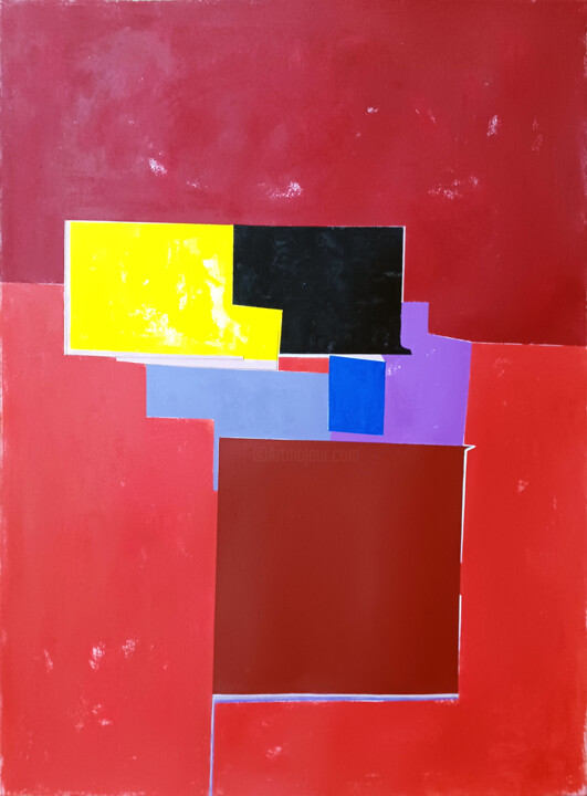 Painting titled "Red composition IV" by Luis Medina, Original Artwork, Acrylic