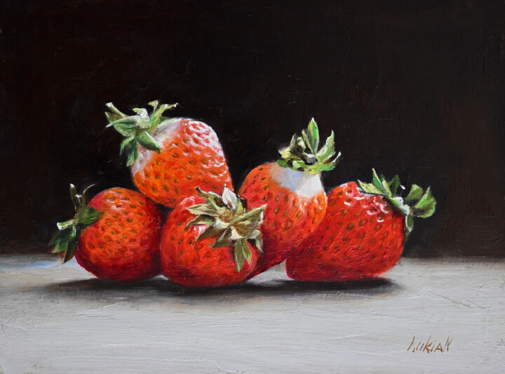 Painting titled "Strawberries" by Lukian, Original Artwork, Oil