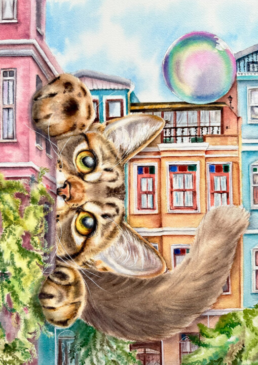 Peinture intitulée "Balat cat" par Yuliya Ozdemir, Œuvre d'art originale, Aquarelle