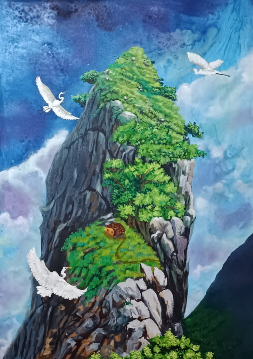 Painting titled "Guardianes de la Ci…" by Anel Saenz, Original Artwork, Acrylic