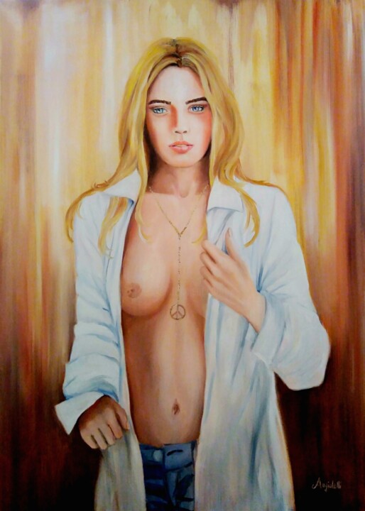 Painting titled "Make love not war" by Anna Rita Angiolelli, Original Artwork, Oil Mounted on Wood Stretcher frame