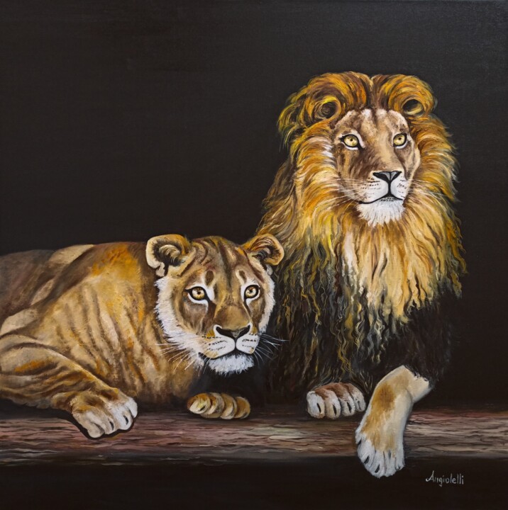 Painting titled "Real couple" by Anna Rita Angiolelli, Original Artwork, Oil Mounted on Wood Stretcher frame