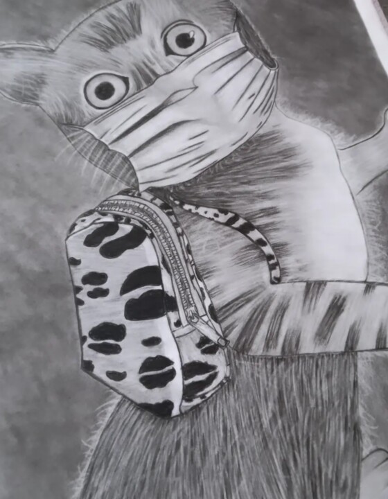 Drawing titled "Beautiful cat sketc…" by Mygallery Artist, Original Artwork, Charcoal