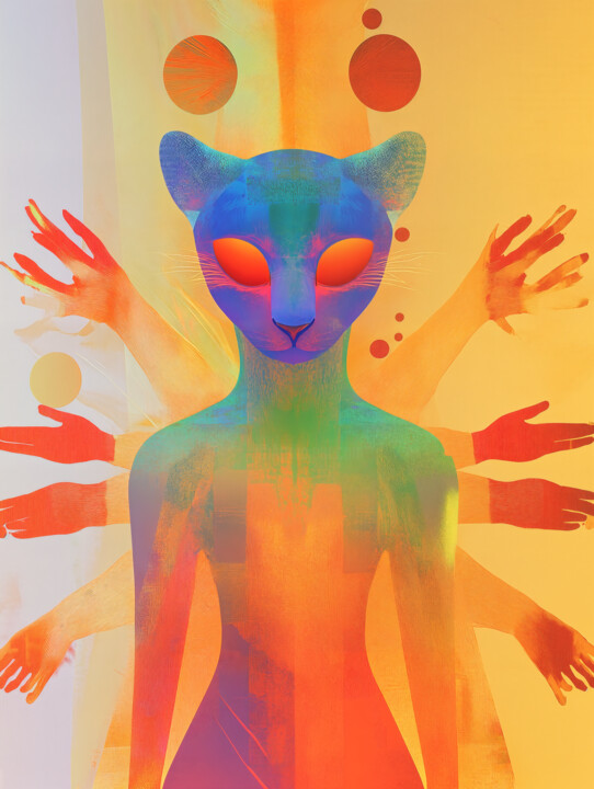Celestial Cat Seer — Solar Dimension Totem 数字艺术