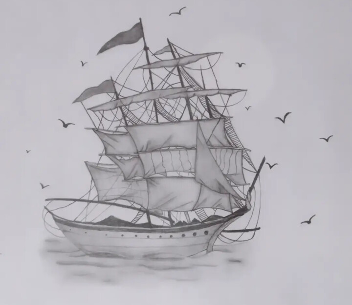 Drawing titled "Boat ⛵ realistic sk…" by Mygallery Artist, Original Artwork, Graphite