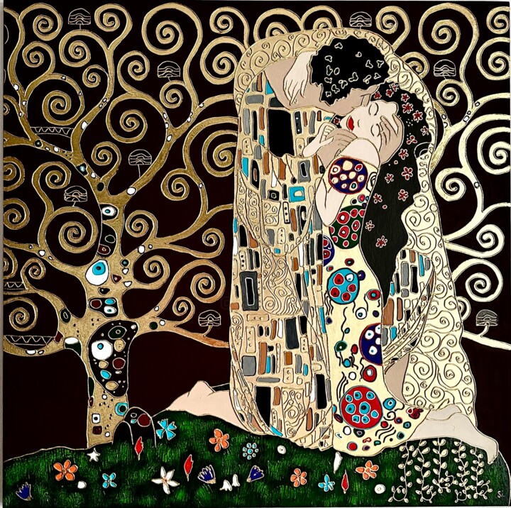 The Kiss – Homage to Klimt 绘画, 39.4x39.4 in