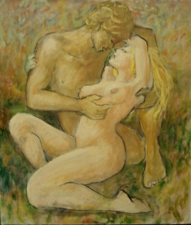 Painting titled "amoureux" by Claude Hardenne, Original Artwork, Oil