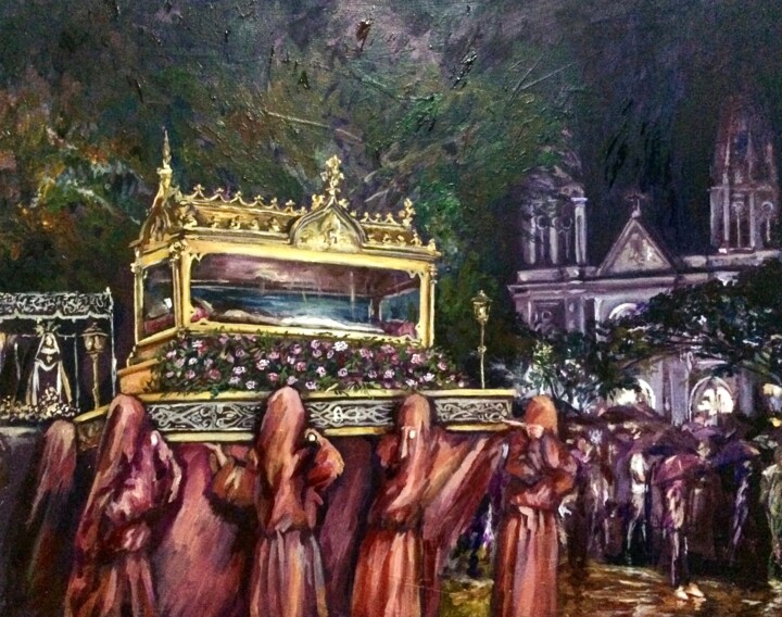 Painting titled ""Procesión en Andes…" by Rafa Padilla, Original Artwork, Acrylic