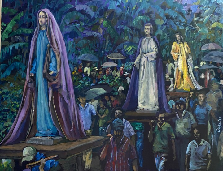 Painting titled ""Procesión en Andes…" by Rafa Padilla, Original Artwork, Acrylic