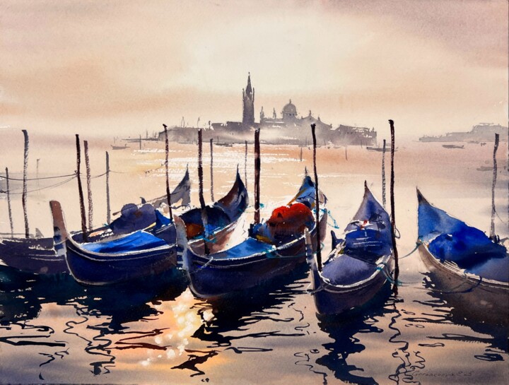 Sun-Kissed Boats of Venice Tablo, 12,2x16,1 in