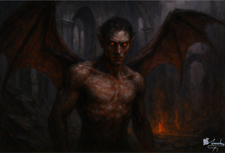 Painting titled "Señor del Abismo" by Elio Segundo Sanchez, Original Artwork, Oil