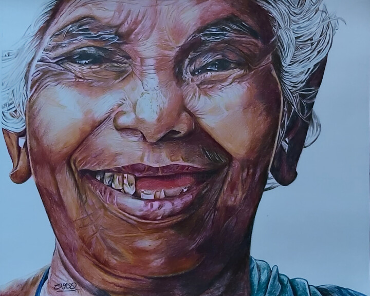 grand mam laughing 绘画, 12x18 in