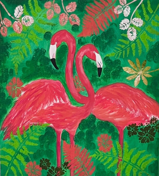 Forest Flamingos 绘画, 23.6x23.6 in