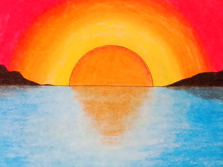 Drawing titled "Sunset 🌇" by Mygallery Artist, Original Artwork, Acrylic