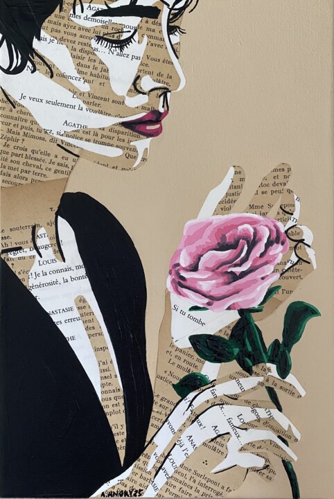 Collages titled "Pénélope" by Annabelle Amory, Original Artwork, Acrylic Mounted on Wood Stretcher frame