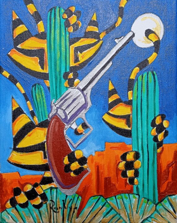 Painting titled "Le doigt sur la gâc…" by Jsroosenys, Original Artwork, Acrylic Mounted on Wood Stretcher frame