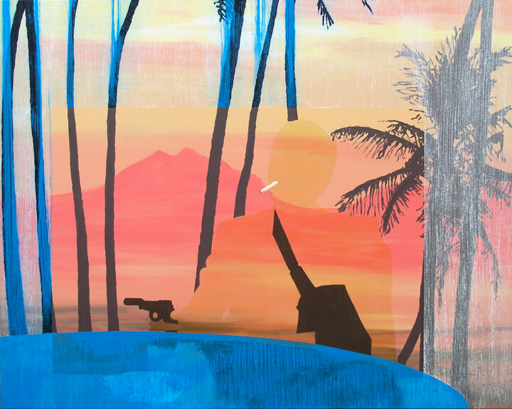 Painting titled "o. T. III Kino" by Markus Honerla, Original Artwork, Lacquer Mounted on Wood Stretcher frame