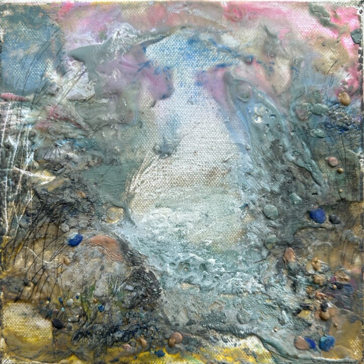 Malerei mit dem Titel "Abstract cave" von Inga Veilande, Original-Kunstwerk, Enkaustik Auf Keilrahmen aus Holz montiert