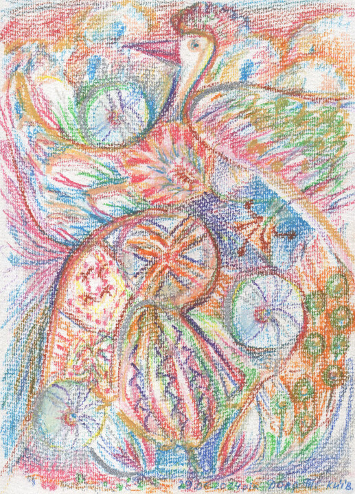 13. Mrs. Ukrainian bird. Wheel flowers time Ukrainian art Disegno, 8,3x11,7 in