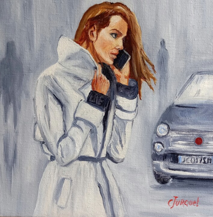 Ζωγραφική με τίτλο "Mystérieuse" από Colette Jurquet, Αυθεντικά έργα τέχνης, Λάδι Τοποθετήθηκε στο Ξύλινο φορείο σκελετό