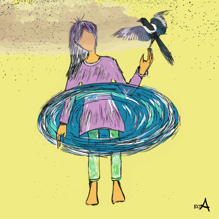 Girl and magpie 数字艺术