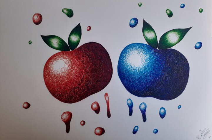 Blue Red Apple Рисунок, 8,3x11,8 in