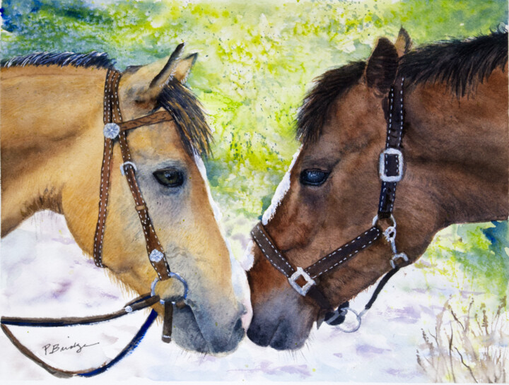 "Horse Secrets in Wa…" başlıklı Tablo Paula Bridges tarafından, Orijinal sanat, Suluboya Diğer sert panel üzerine monte edil…