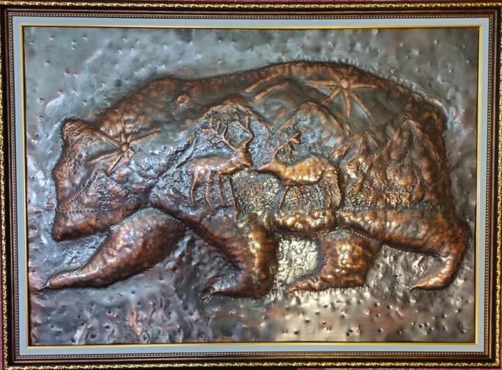 Мишка ,Север и олени. 绘画, 23.6x33.1 in