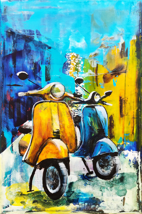 Farbgeflüster in Blau und Gelb 绘画, 23.6x15.8 in