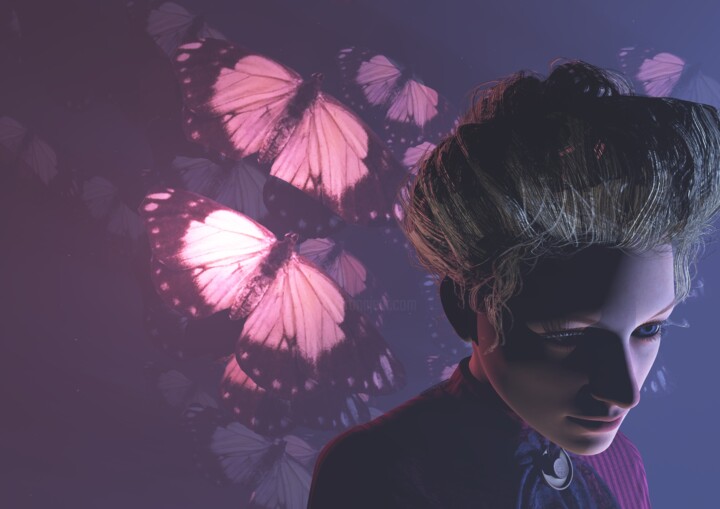Digital Arts titled "Glowing Butterflies" by Russell Newell, Original Artwork, 3D Modeling