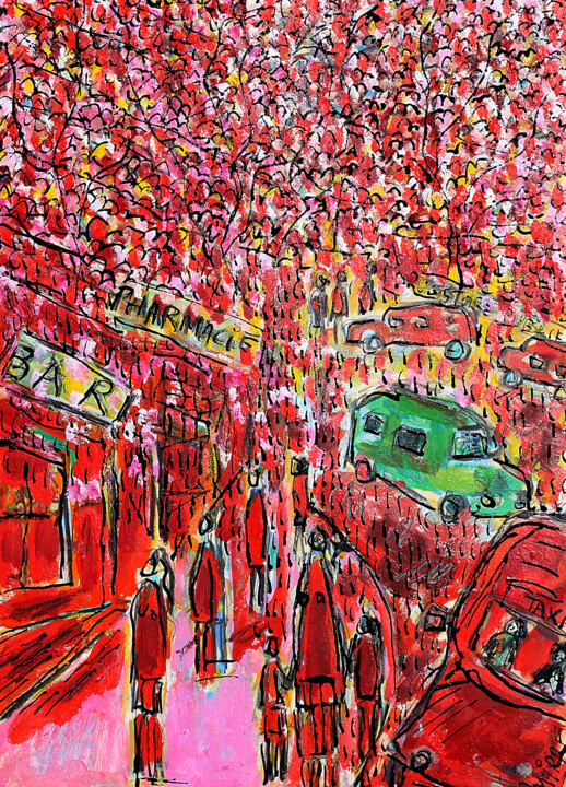 Painting titled "Taxi rouge" by Jean Mirre, Original Artwork, Oil