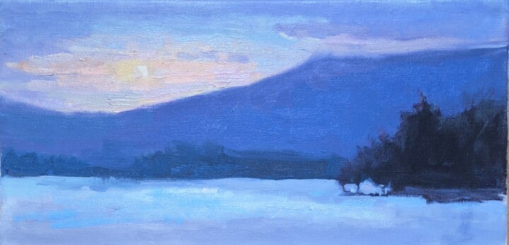 Painting titled "Northern mountains…" by Marina Zhukova, Original Artwork, Oil Mounted on Wood Stretcher frame