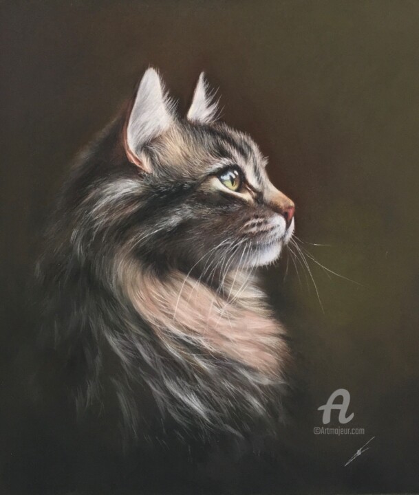 Green eyed cat Painting, 11.8x10.6 in