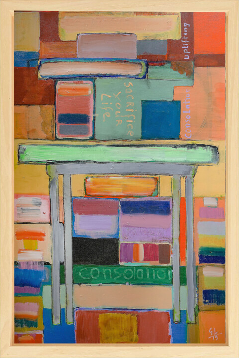 Schilderij getiteld "sarificing my bad h…" door Geert Lemmers, Origineel Kunstwerk, Acryl Gemonteerd op Houten paneel