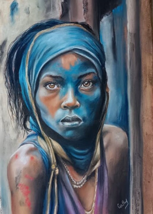 femme bleue Рисунок, 15,8x11,8 in