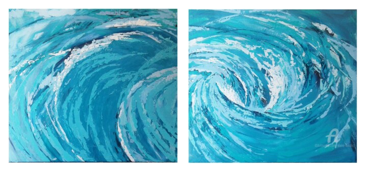 Painting titled "Double cascade" by Elena Nikolic, Original Artwork, Acrylic Mounted on Wood Stretcher frame