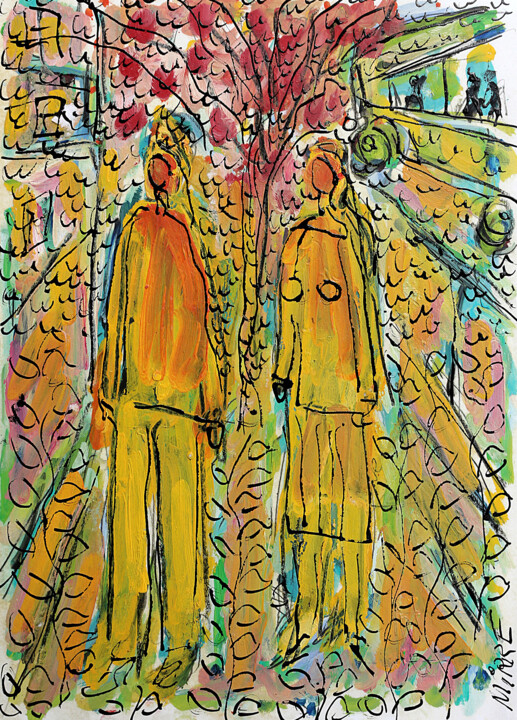 Painting titled "Rencontre2" by Jean Mirre, Original Artwork, Oil