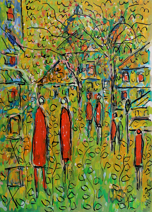 Painting titled "Square parisien" by Jean Mirre, Original Artwork, Oil